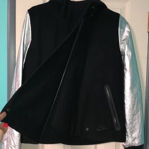 Nike Jacket: Black with Metallic Silver Sleeves